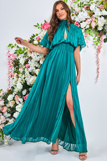 Keyhole High Neck Flutter Sleeve Maxi Goddiva